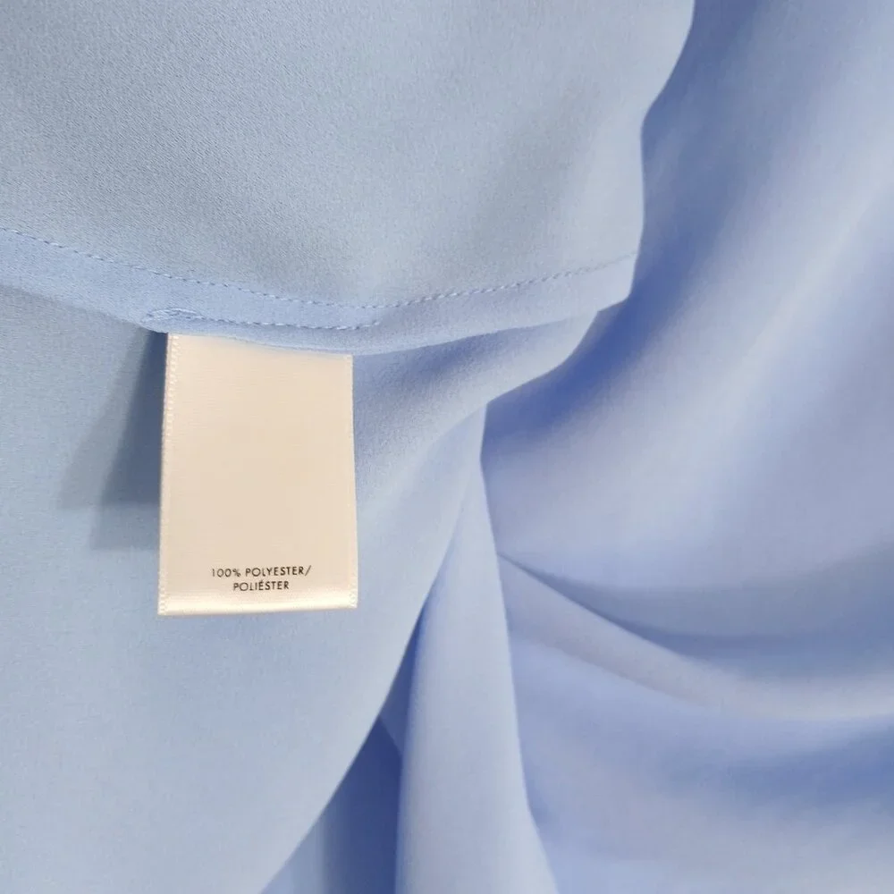 Ann Taylor Blouse XL Blue Long Bell Sleeves Chiffon Lightweight Top - Picture 7 of 8